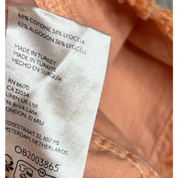 Pilcro Anthropologie Mini Skirt Denim Soft Raw Hem Pleated Peach Orange Size 6 - Picture 5 of 7